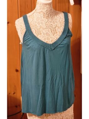 Teal Blue Braided V-Neck Sleeveless Flowy Tank Top